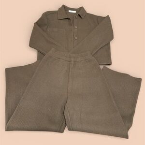 OAK + FORT Taupe Wide Leg Knit Pants & Jumpsuit Set